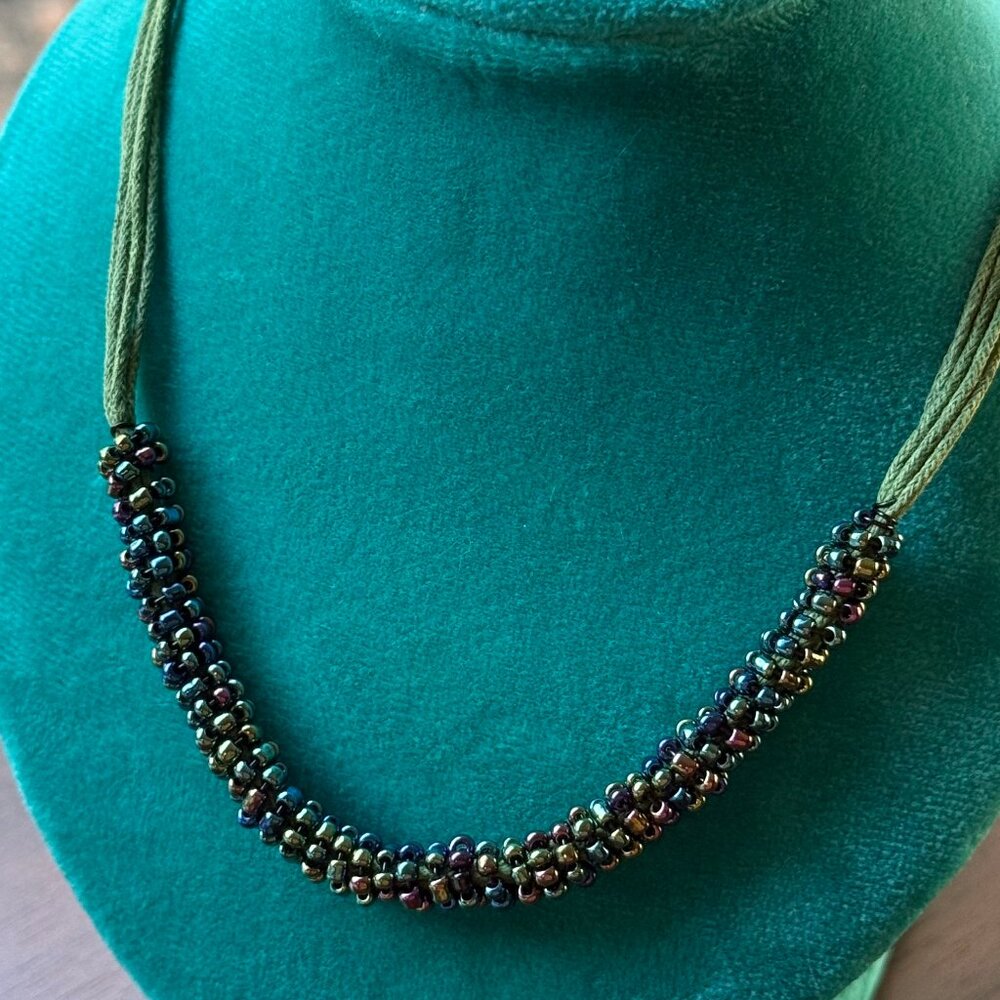 Oil Slick Seed Bead Necklace